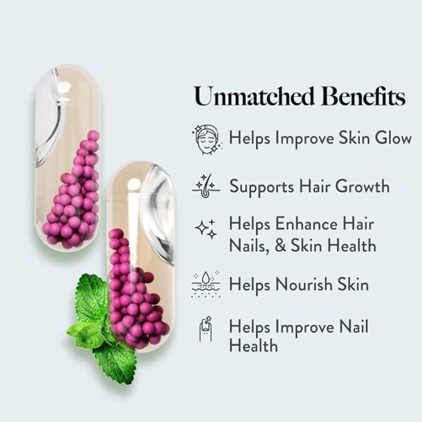 Wellbeing Nutrition SLOW Hair, Skin & Nails (60 Capsules) — 10,000 mcg Biotin, Keratin, Vitamin C, Glutathione, Hyaluronic Acid & Evening Primrose Oil • For Glowing Skin, Strong Hair & Nails - Image 2