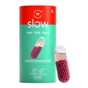 Wellbeing Nutrition SLOW Hair, Skin & Nails (60 Capsules) — 10,000 mcg Biotin, Keratin, Vitamin C, Glutathione, Hyaluronic Acid & Evening Primrose Oil • For Glowing Skin, Strong Hair & Nails